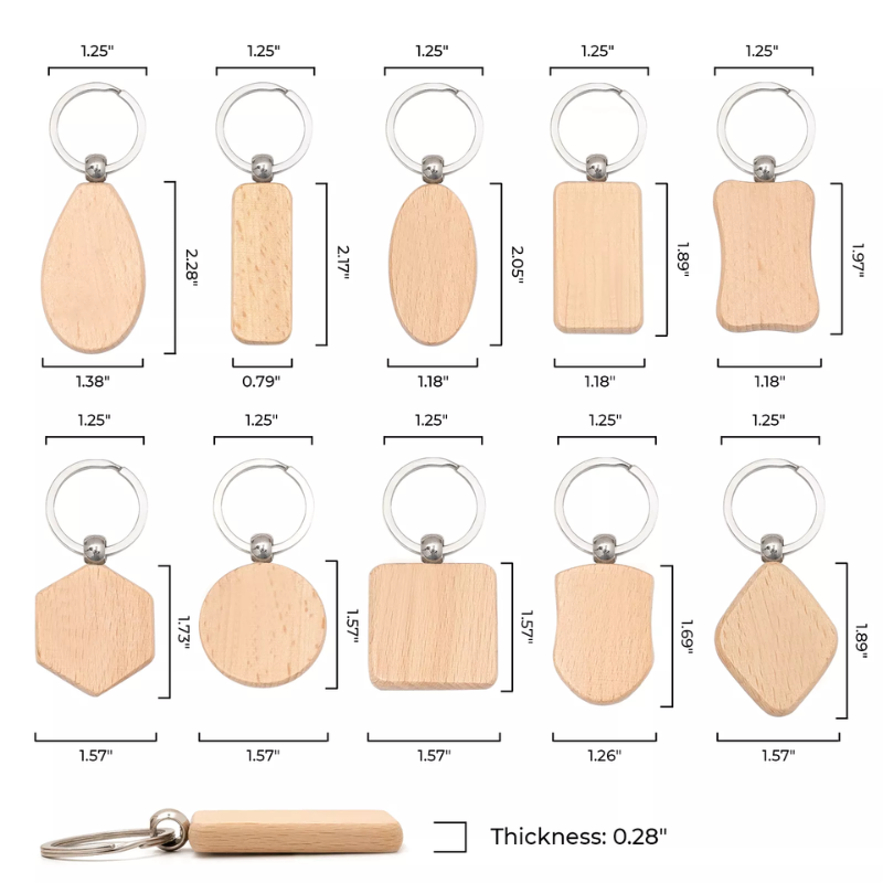 xTool Rounded Rectangle and Mix Shape Wooden Keychain (10pcs) - Image 9